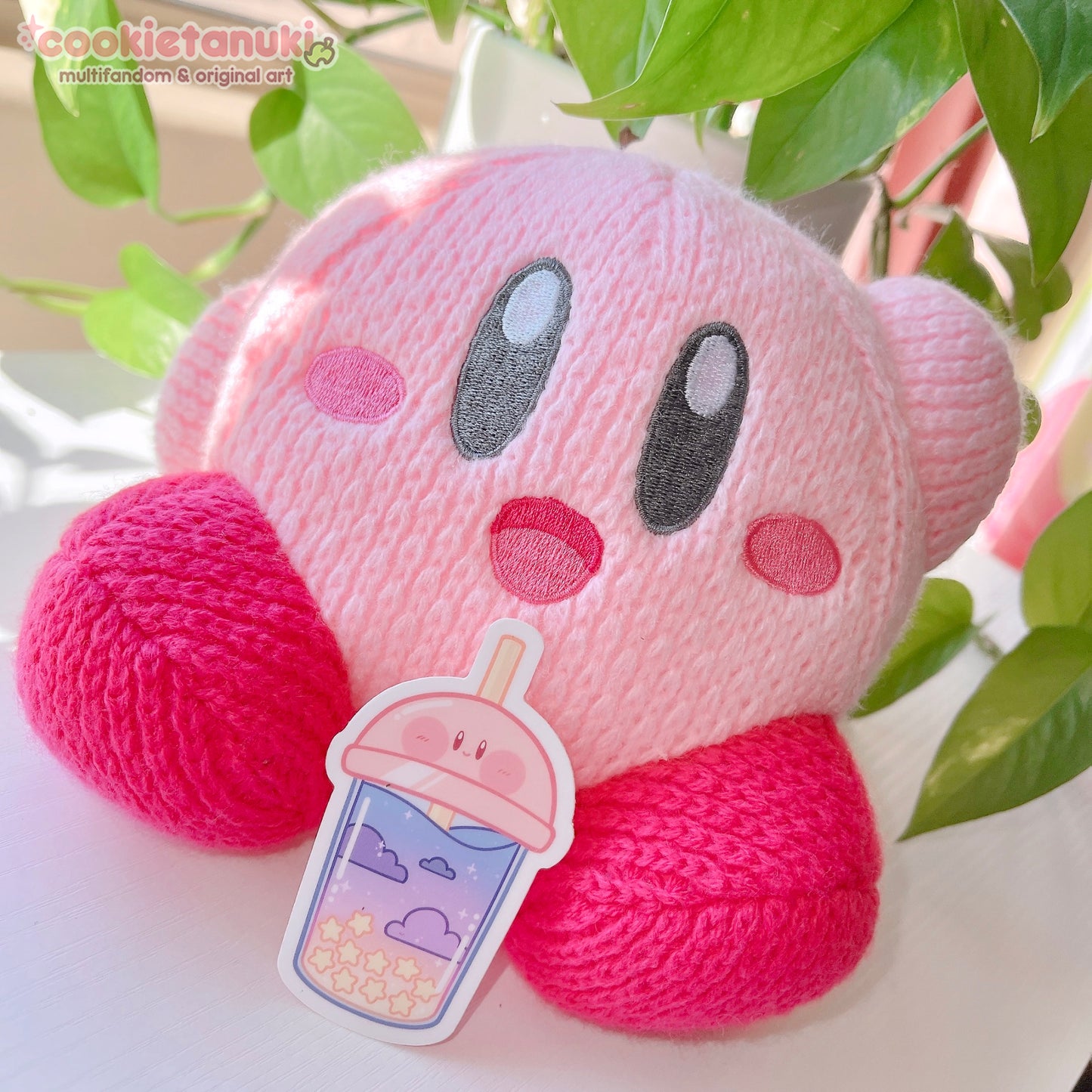 Kirby Inspired Boba Tea Sticker