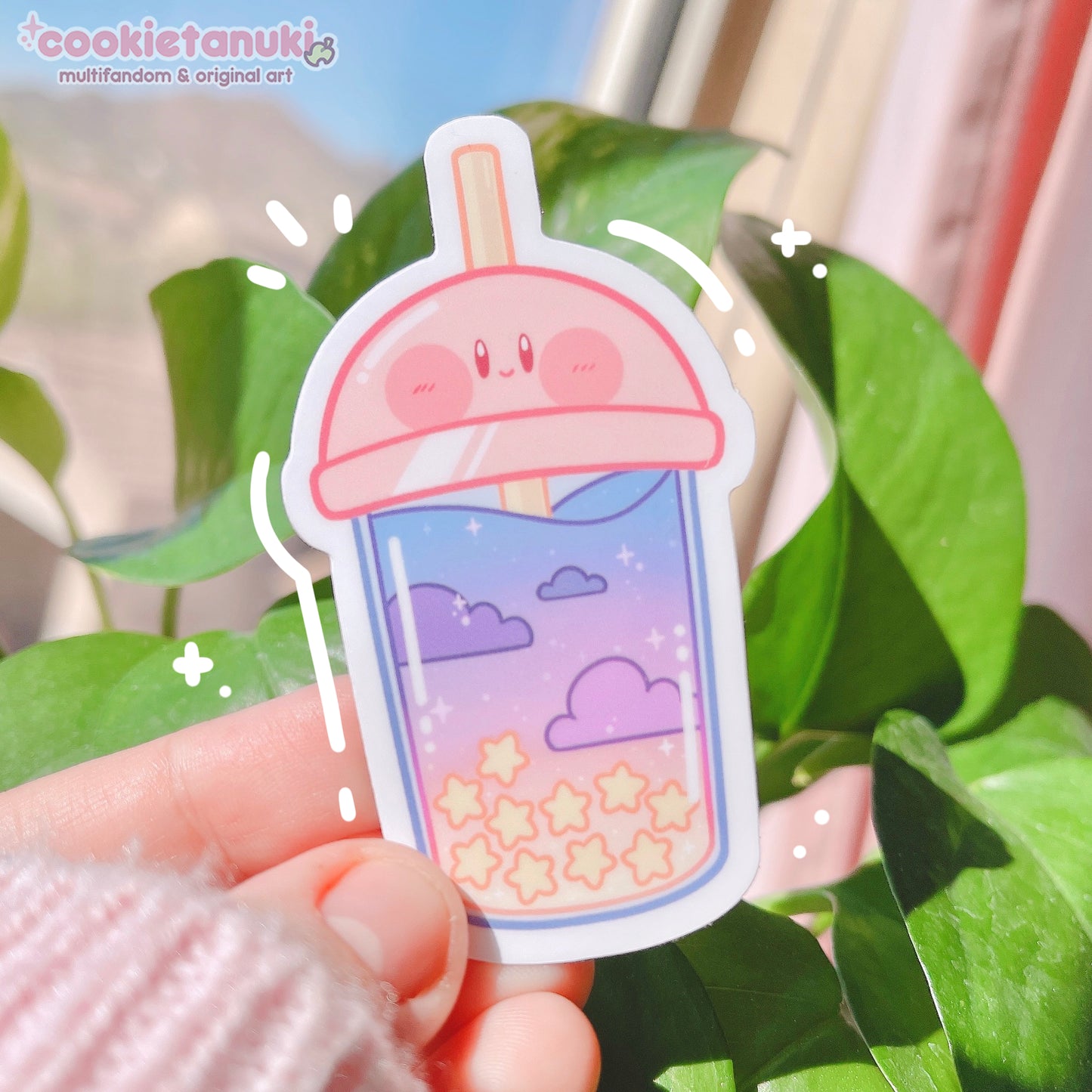 Kirby Inspired Boba Tea Sticker
