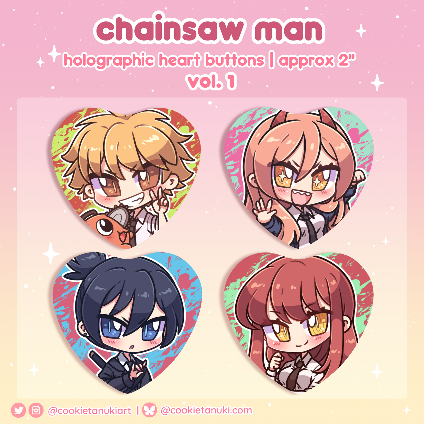 CSM Holo Heart Button Pins | Vol. 1