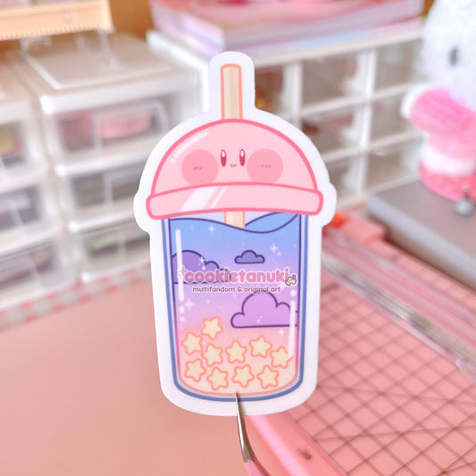 Kirby Inspired Boba Tea Sticker