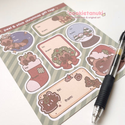 Tanuki and Kitsune Peel & Stick Christmas Gift Tags Bundle