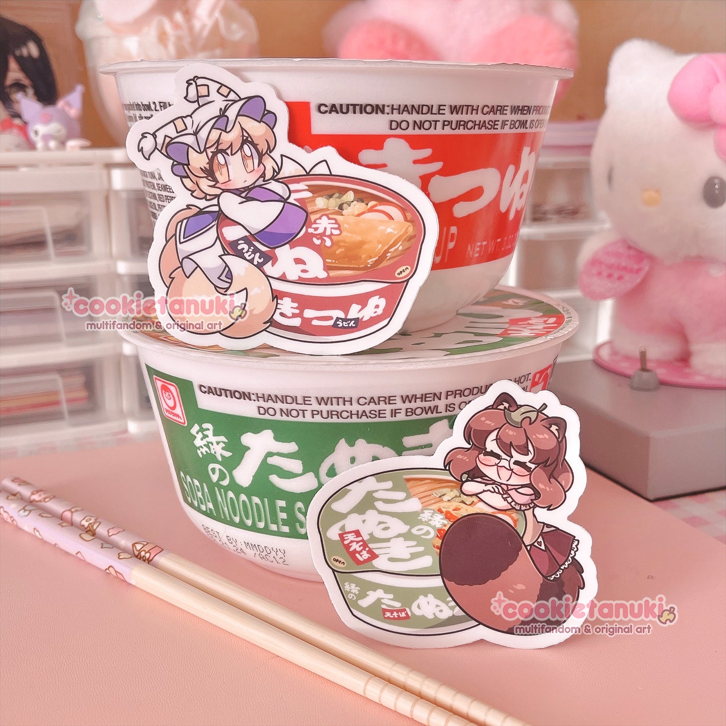 Red Kitsune Udon & Green Tanuki Soba Stickers