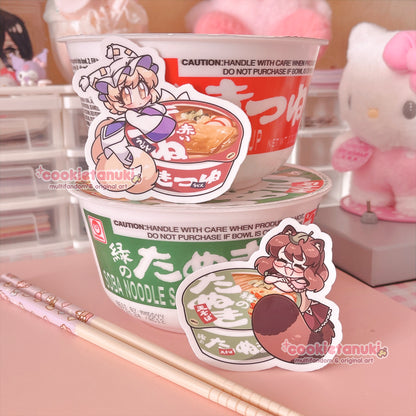 Red Kitsune Udon & Green Tanuki Soba Stickers