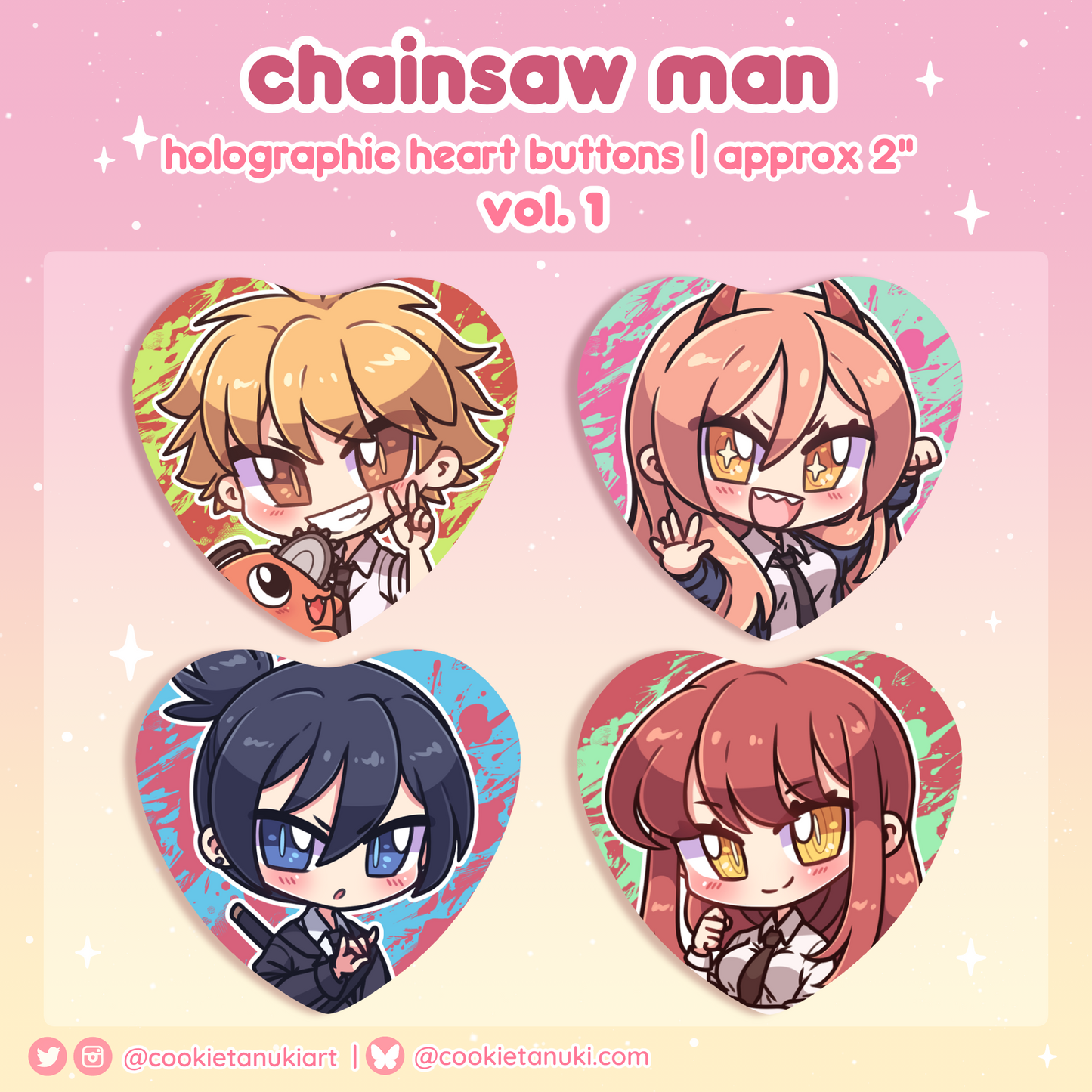 [RETIRING] CSM Holo Heart Button Pins | Vol. 1